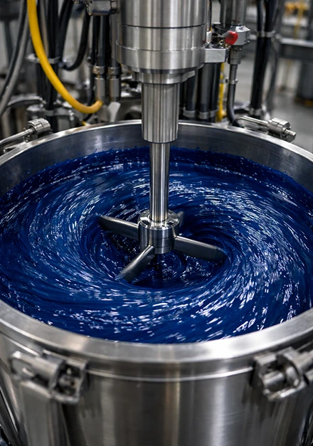 Tanque de mezcla industrial para la fabricación de barnices y pinturas con tecnología avanzada.